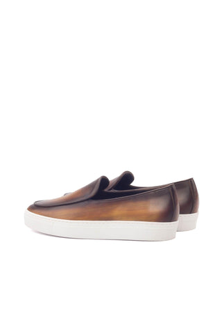 Ambrogio Men's Handmade Custom Made Shoes Cognac Patina Leather Slip-On Belgian Sneakers (AMB1134)-AmbrogioShoes