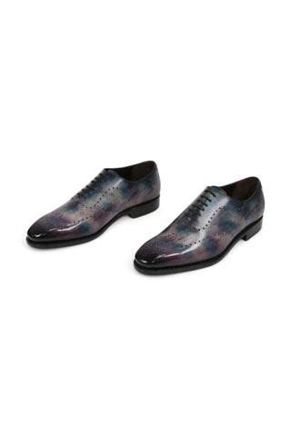 Ambrogio Men's Handmade Custom Made Shoes Purple & Teal Cygnus Cezzane Patina Leather Wholecut Oxfords (AMB1645)-AmbrogioShoes