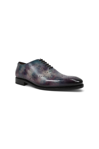 Ambrogio Men's Handmade Custom Made Shoes Purple & Teal Cygnus Cezzane Patina Leather Wholecut Oxfords (AMB1645)-AmbrogioShoes