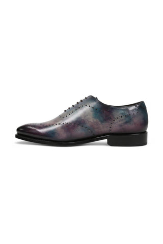 Ambrogio Men's Handmade Custom Made Shoes Purple & Teal Cygnus Cezzane Patina Leather Wholecut Oxfords (AMB1645)-AmbrogioShoes
