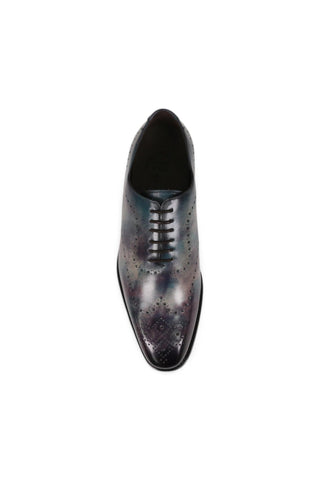 Ambrogio Men's Handmade Custom Made Shoes Purple & Teal Cygnus Cezzane Patina Leather Wholecut Oxfords (AMB1645)-AmbrogioShoes