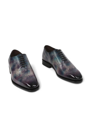 Ambrogio Men's Handmade Custom Made Shoes Purple & Teal Cygnus Cezzane Patina Leather Wholecut Oxfords (AMB1645)-AmbrogioShoes