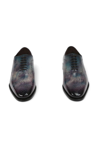 Ambrogio Men's Handmade Custom Made Shoes Purple & Teal Cygnus Cezzane Patina Leather Wholecut Oxfords (AMB1645)-AmbrogioShoes