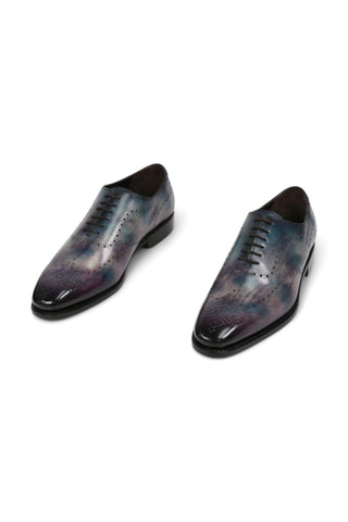 Ambrogio Men's Handmade Custom Made Shoes Purple & Teal Cygnus Cezzane Patina Leather Wholecut Oxfords (AMB1645)-AmbrogioShoes