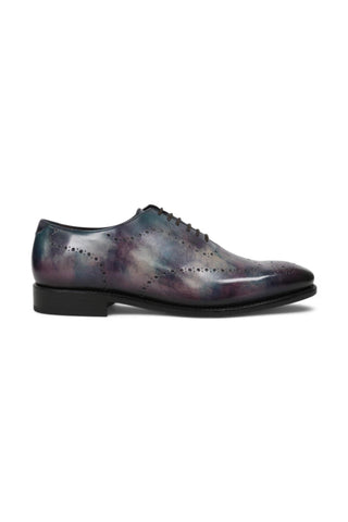 Ambrogio Men's Handmade Custom Made Shoes Purple & Teal Cygnus Cezzane Patina Leather Wholecut Oxfords (AMB1645)-AmbrogioShoes