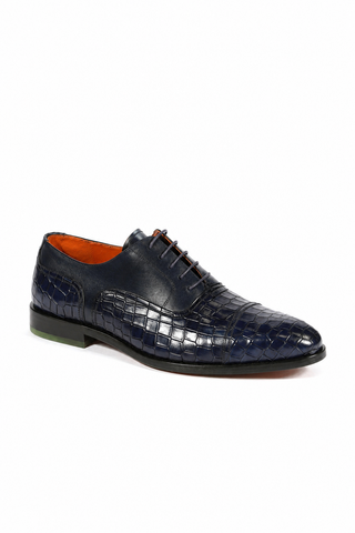 Ambrogio Navy Crocodile Print / Rubber / Calf-Skin Leather Cap Toe Oxfords (AMBS2050-RTW)-AmbrogioShoes