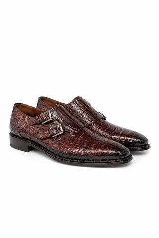 Mezlan 4990-F Crocodile Double Monk-Strap brown side view