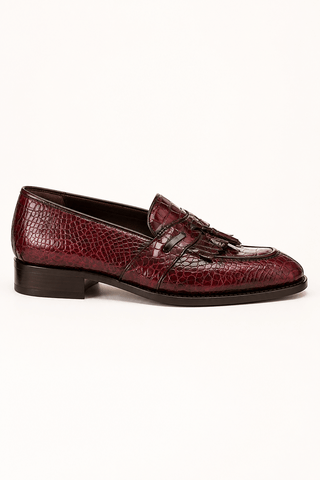 Caporicci Style 1415 Burgundy alligator fringe loafer, right-facing outer-side view