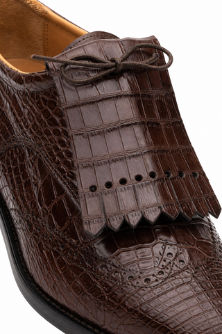 Caporicci Alligator Golf S Oxford Brown, fringe cover and bow-lace detail
