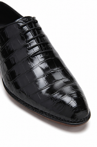 Caporicci Gregory 2542 Alligator Wholecut Oxford Black, alligator and lace detail