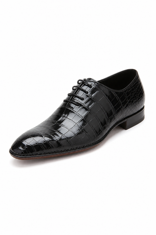 Caporicci Gregory 2542 Alligator Wholecut Oxford Black, three-quarter view