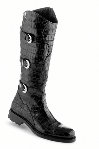 Caporicci Style 572 black genuine alligator boot, outer side product view