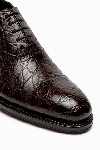 Caporicci Style 5950 Brown alligator oxford, toe detail