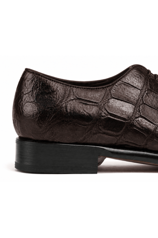 Caporicci Style 5952 Chestnut genuine alligator oxford, lateral heel detail