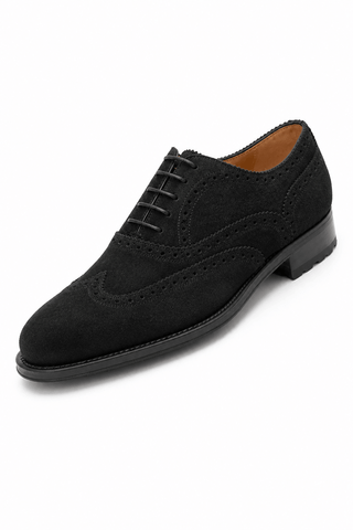 Caporicci 921 Suede Wingtip Oxford Black, three-quarter view