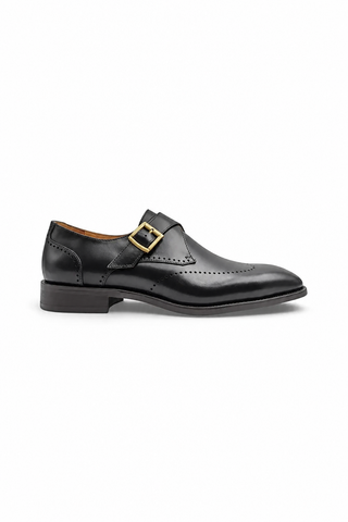 Carrucci KS509-42 Leather Single Monk-Strap - Black - AmbrogioShoes