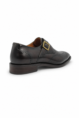 Carrucci KS509-42 Leather Single Monk-Strap - Black - AmbrogioShoes