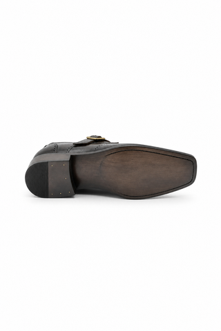 Carrucci KS509-42 Leather Single Monk-Strap - Black - AmbrogioShoes