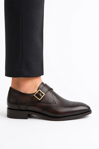 Carrucci KS509-42 Leather Single Monk-Strap - Black - AmbrogioShoes