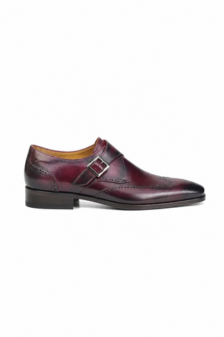Carrucci KS509-42 Leather Single Monk-Strap - Burgundy - AmbrogioShoes