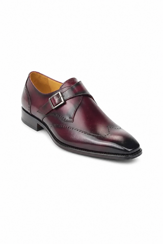 Carrucci KS509-42 Leather Single Monk-Strap - Burgundy - AmbrogioShoes