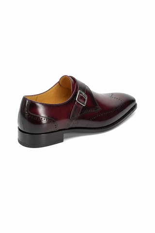 Carrucci KS509-42 Leather Single Monk-Strap - Burgundy - AmbrogioShoes