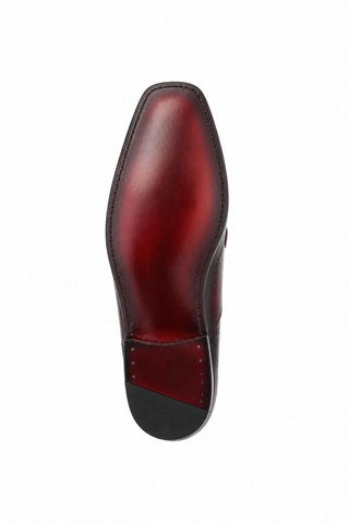 Carrucci KS509-42 Leather Single Monk-Strap - Burgundy - AmbrogioShoes