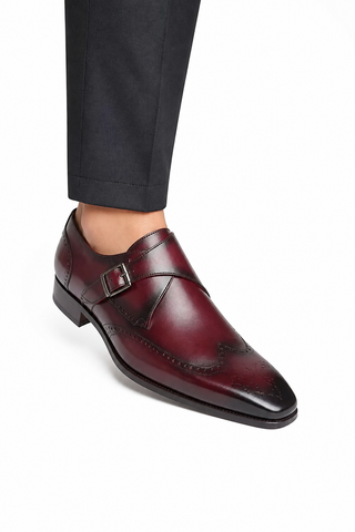 Carrucci KS509-42 Leather Single Monk-Strap - Burgundy - AmbrogioShoes