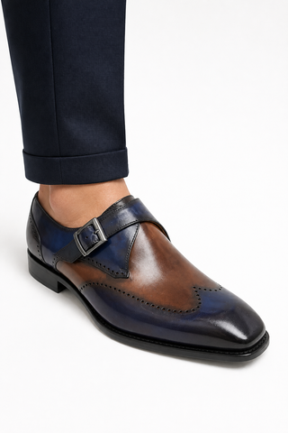 Carrucci KS509-42 Leather Single Monk-Strap - Chestnut - AmbrogioShoes
