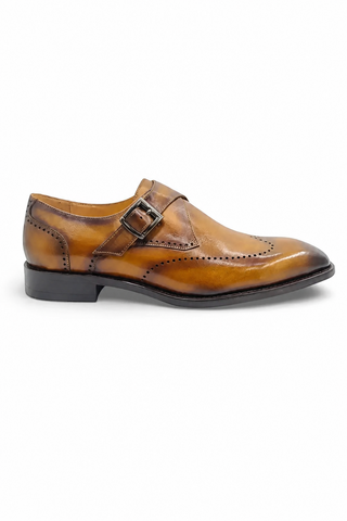 Carrucci KS509-42 Leather Single Monk-Strap - Cognac - AmbrogioShoes
