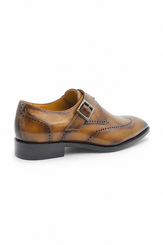 Carrucci KS509-42 Leather Single Monk-Strap - Cognac - AmbrogioShoes