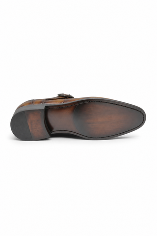 Carrucci KS509-42 Leather Single Monk-Strap - Cognac - AmbrogioShoes