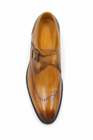 Carrucci KS509-42 Leather Single Monk-Strap - Cognac - AmbrogioShoes