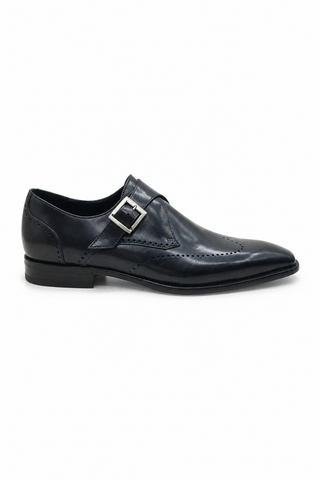 Carrucci KS509-42 Leather Single Monk-Strap - Navy - AmbrogioShoes