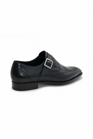Carrucci KS509-42 Leather Single Monk-Strap - Navy - AmbrogioShoes