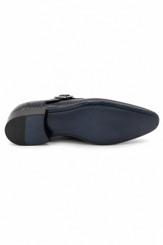 Carrucci KS509-42 Leather Single Monk-Strap - Navy - AmbrogioShoes