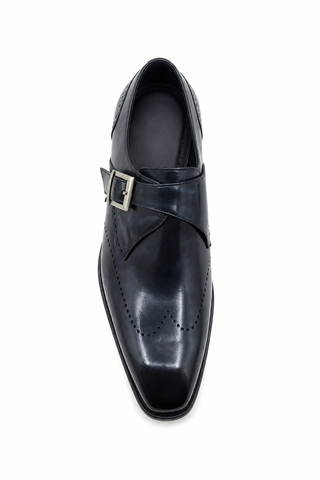 Carrucci KS509-42 Leather Single Monk-Strap - Navy - AmbrogioShoes
