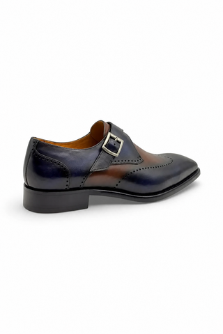 Carrucci KS509-42 Leather Single Monk-Strap - Navy/Brown - AmbrogioShoes