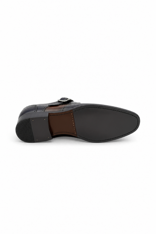 Carrucci KS509-42 Leather Single Monk-Strap - Navy/Brown - AmbrogioShoes