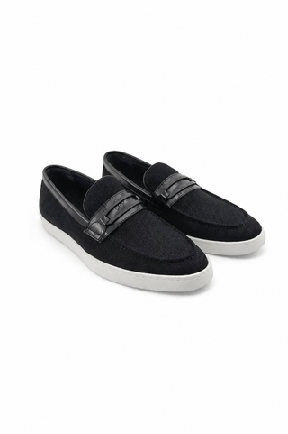 Carrucci KS529-07 Linen Penny Loafer - Black - AmbrogioShoes
