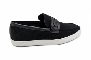 Carrucci KS529-07 Linen Penny Loafer - Black - AmbrogioShoes