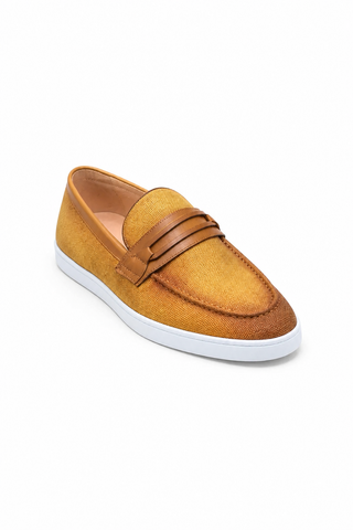 Carrucci KS529-07 Linen Penny Loafer - Cognac - AmbrogioShoes