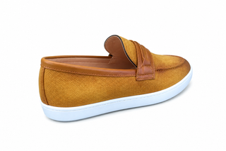Carrucci KS529-07 Linen Penny Loafer - Cognac - AmbrogioShoes