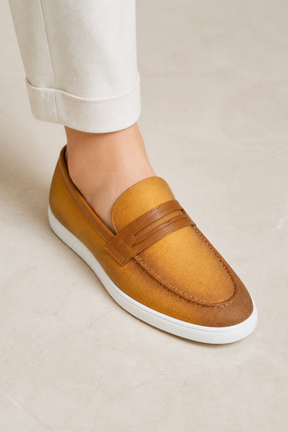 Carrucci KS529-07 Linen Penny Loafer - Cognac - AmbrogioShoes