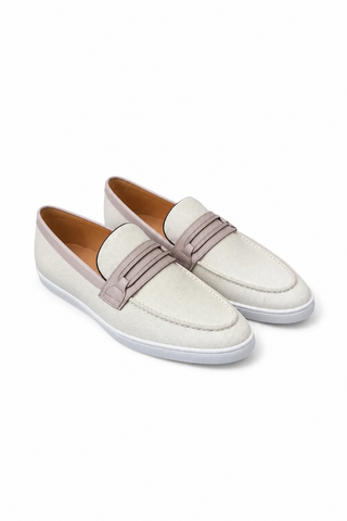 Carrucci KS529-07 Linen Penny Loafer - Cream - AmbrogioShoes