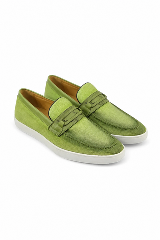 Carrucci KS529-07 Linen Penny Loafer - Green - AmbrogioShoes
