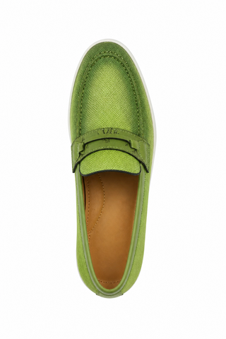 Carrucci KS529-07 Linen Penny Loafer - Green - AmbrogioShoes