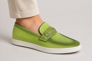 Carrucci KS529-07 Linen Penny Loafer - Green - AmbrogioShoes