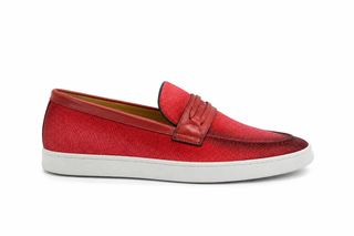 Carrucci KS529-07 Linen Penny Loafer - Red - AmbrogioShoes