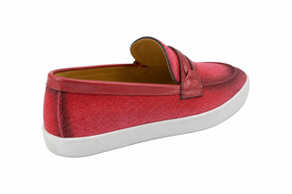 Carrucci KS529-07 Linen Penny Loafer - Red - AmbrogioShoes